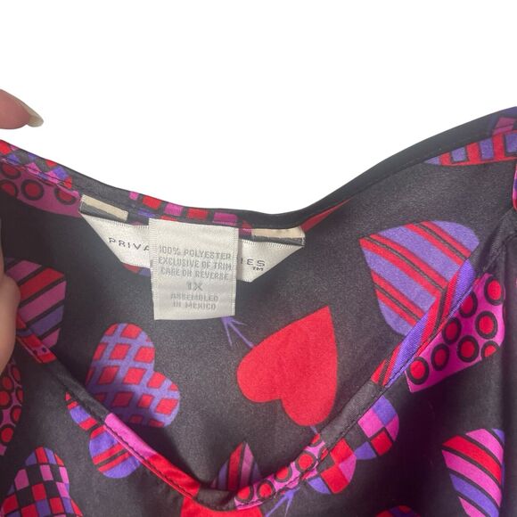Private Luxuries Plus Size 1X Black Red Hearts Love Satin Slip Dress Night Gown - Picture 4 of 9